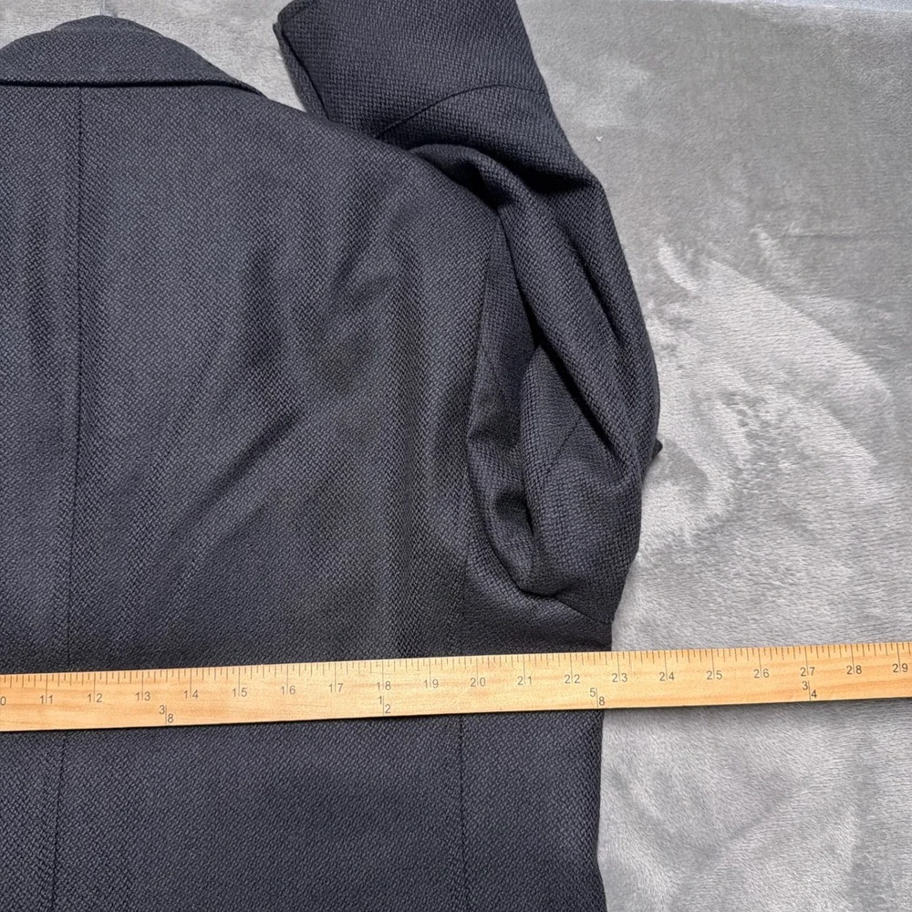 Q Mens Blazer Jacket 44R Navy Blue Zip‎ Inset Wool Plaid Lining Textured Coat